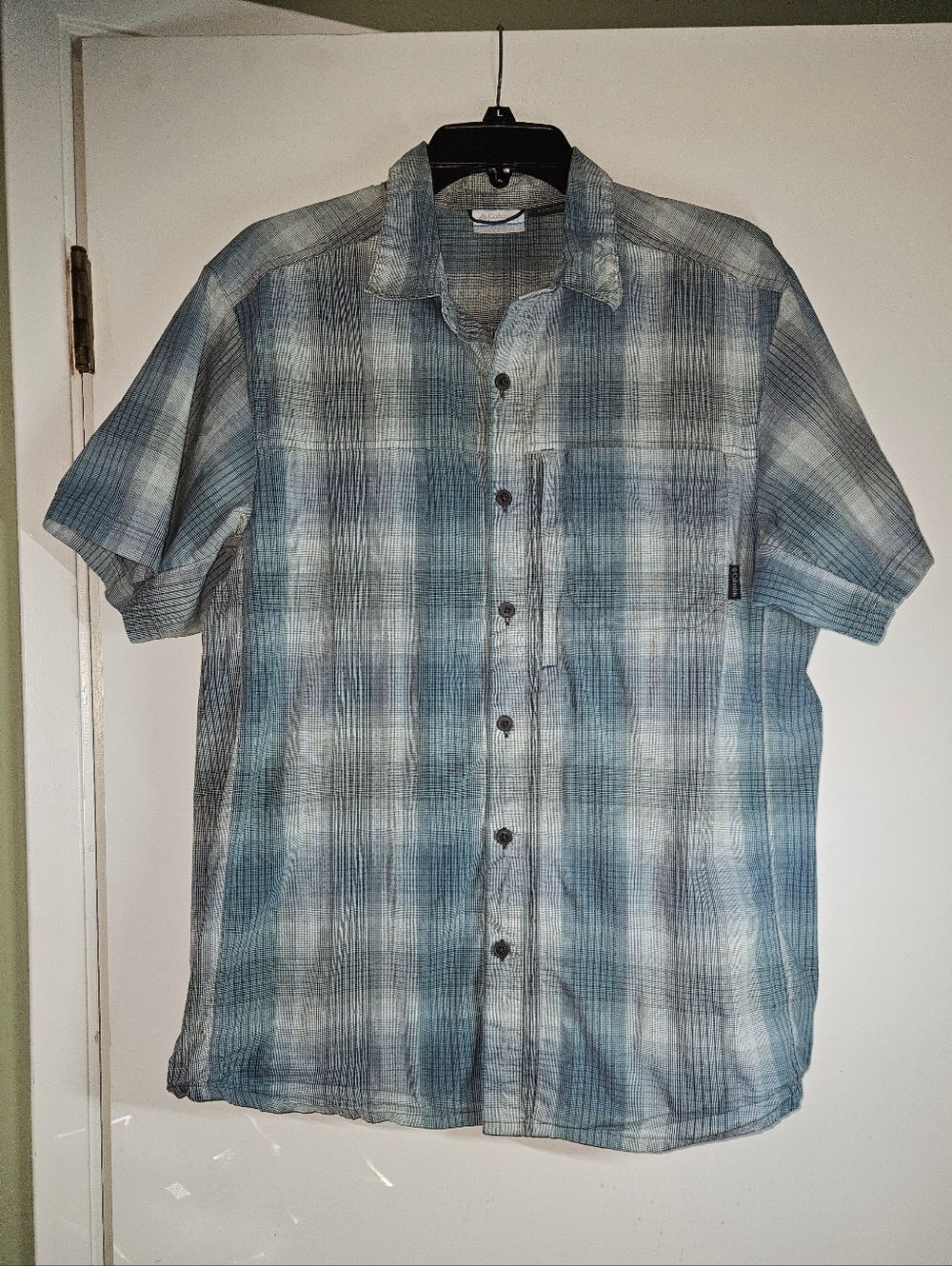 Columbia Blue and Gray Plaid Short-Sleeve Button-Down Shirt